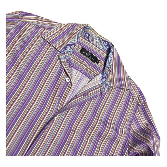 BUGATCHI UOMO Luxury Designer Striped Italian Business Casual Dress Shirt Small - Picture 4 of 6